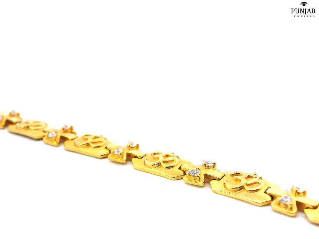 2K Yellow Gold Bracelet with "Om" Symbols and Cubic Zirconia Accents