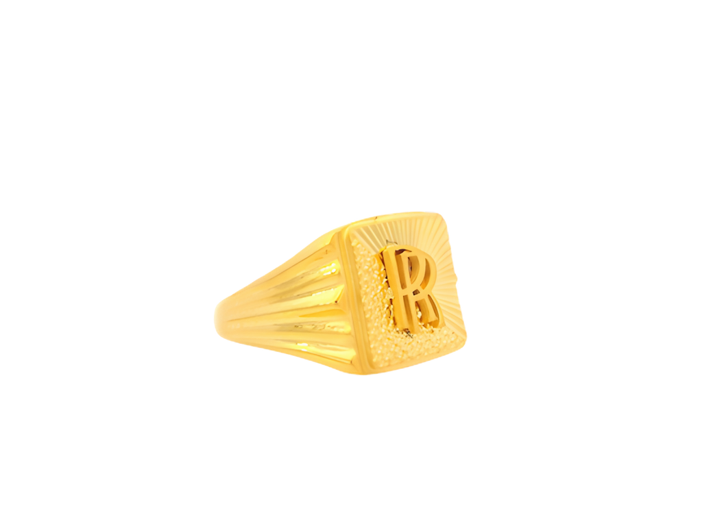 22K Yellow Gold Initial “R” Men’s Ring (5.3 Grams)