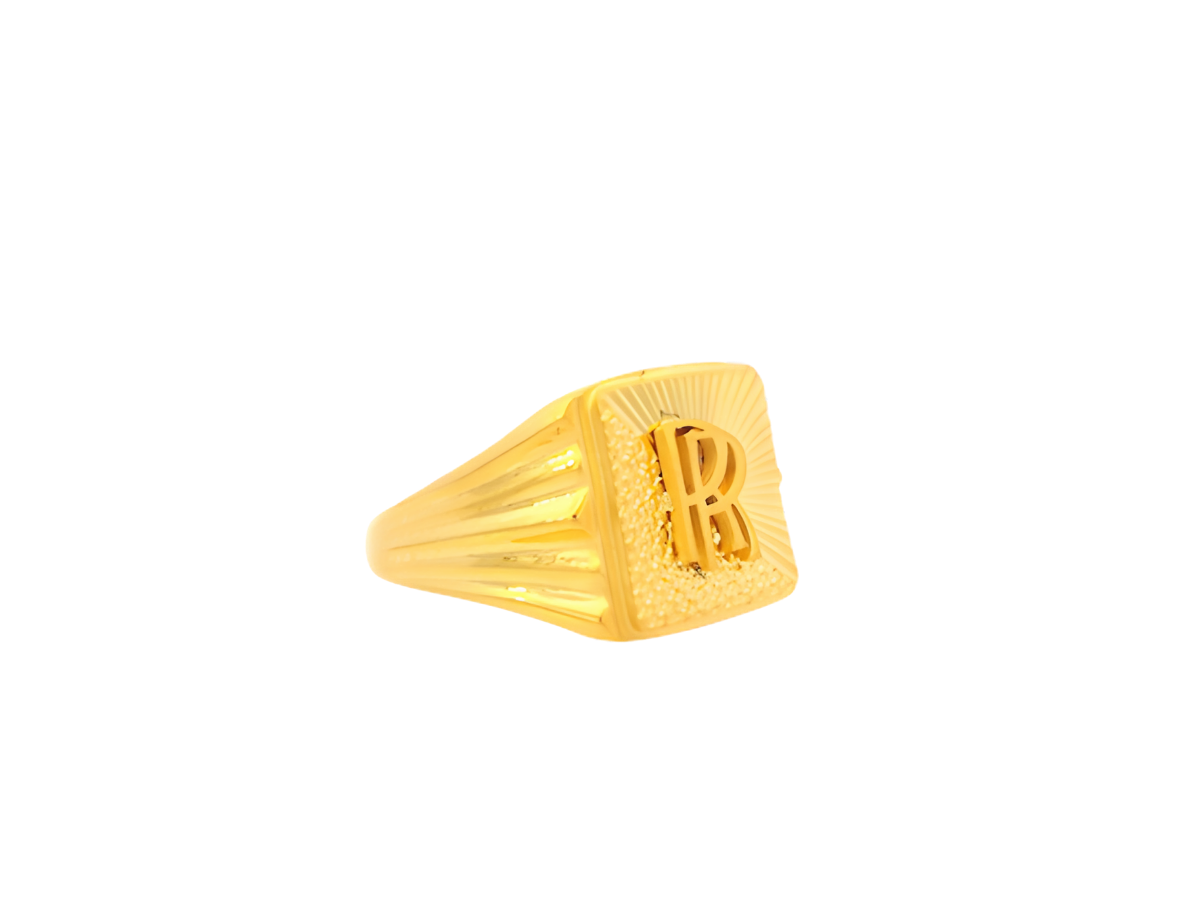 22K Yellow Gold Initial “R” Men’s Ring (5.3 Grams)