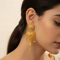 22K Yellow Gold Hanging Earrings with Heart Motif and Dangling Charms