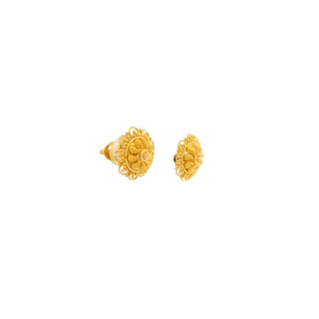 22K Yellow Gold Traditional Stud Earrings | Lightweight Polished Tops