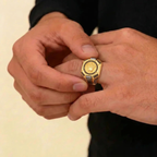 21K Men’s Yellow Gold Fancy Ring – 14.6g, Polished Finish, Resizable, Size 9.5