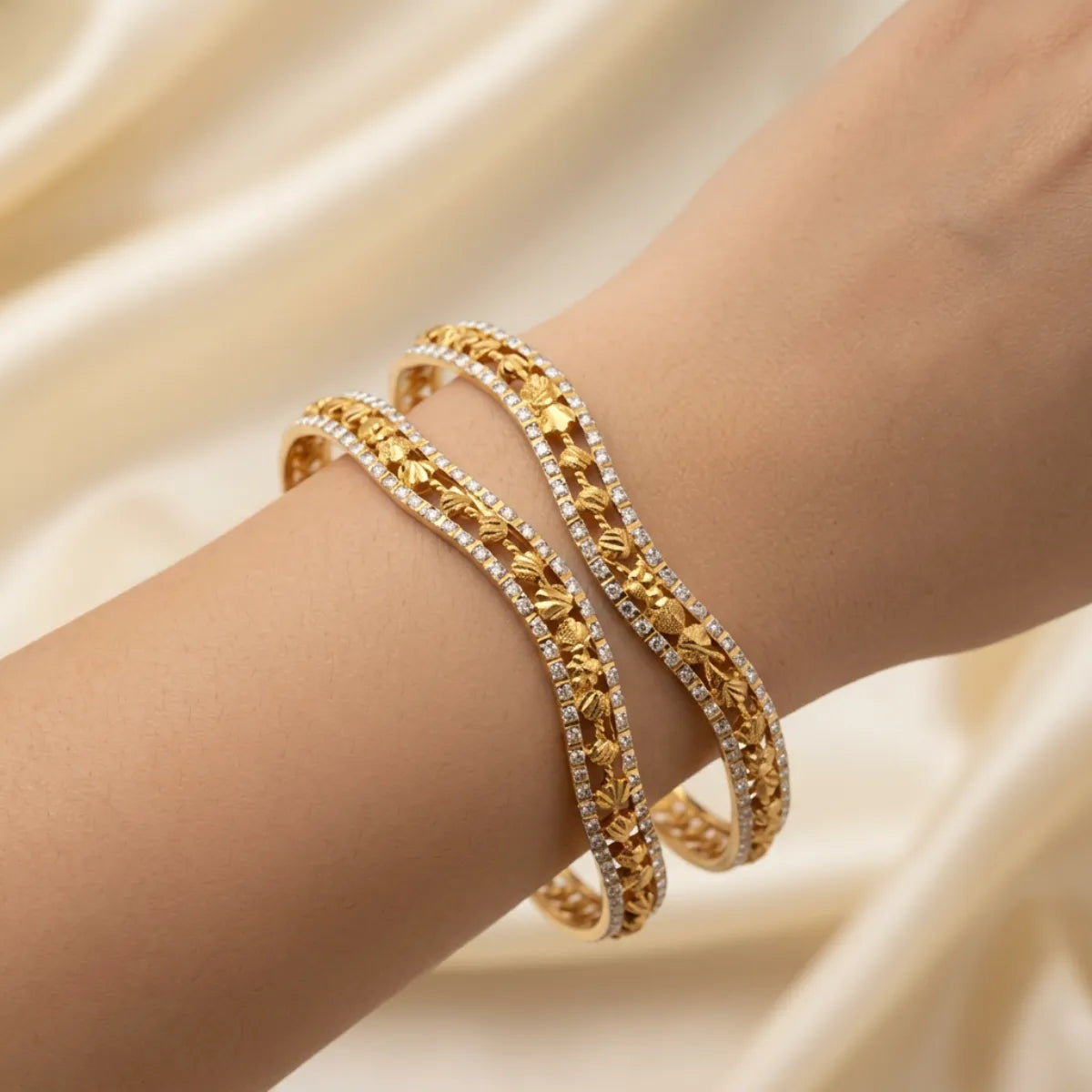 22K Yellow + White Gold Bangles