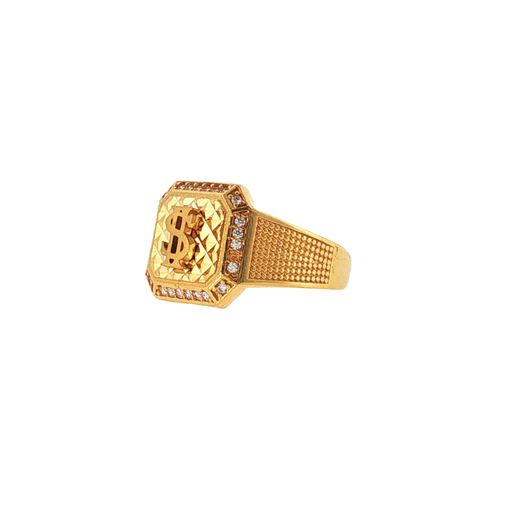 Fancy 22K Yellow Gold Men’s Ring with Cubic Zirconia – 7.0g, Size 10