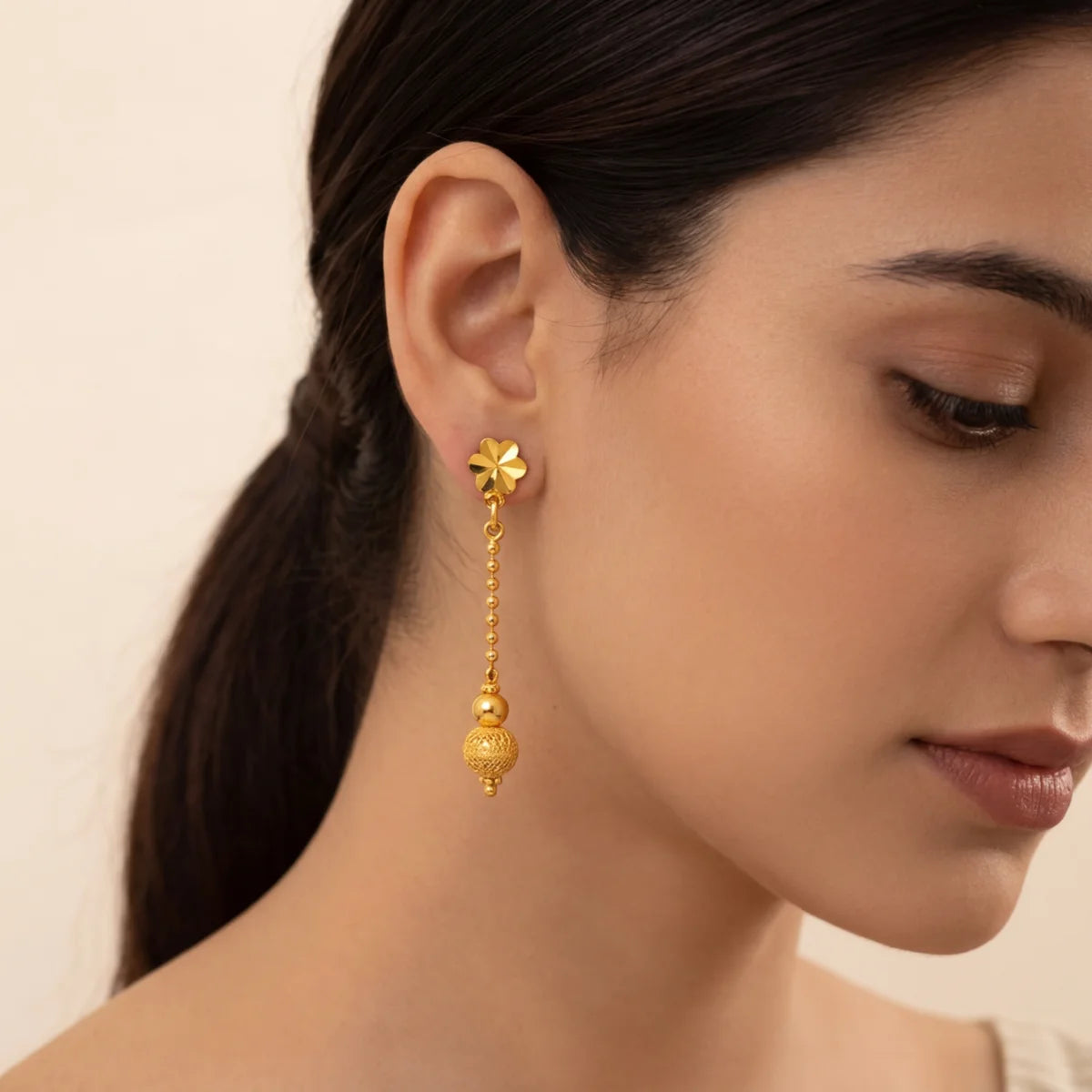 22K Yellow Gold Fancy Stud Earrings | Elegant Polished Tops