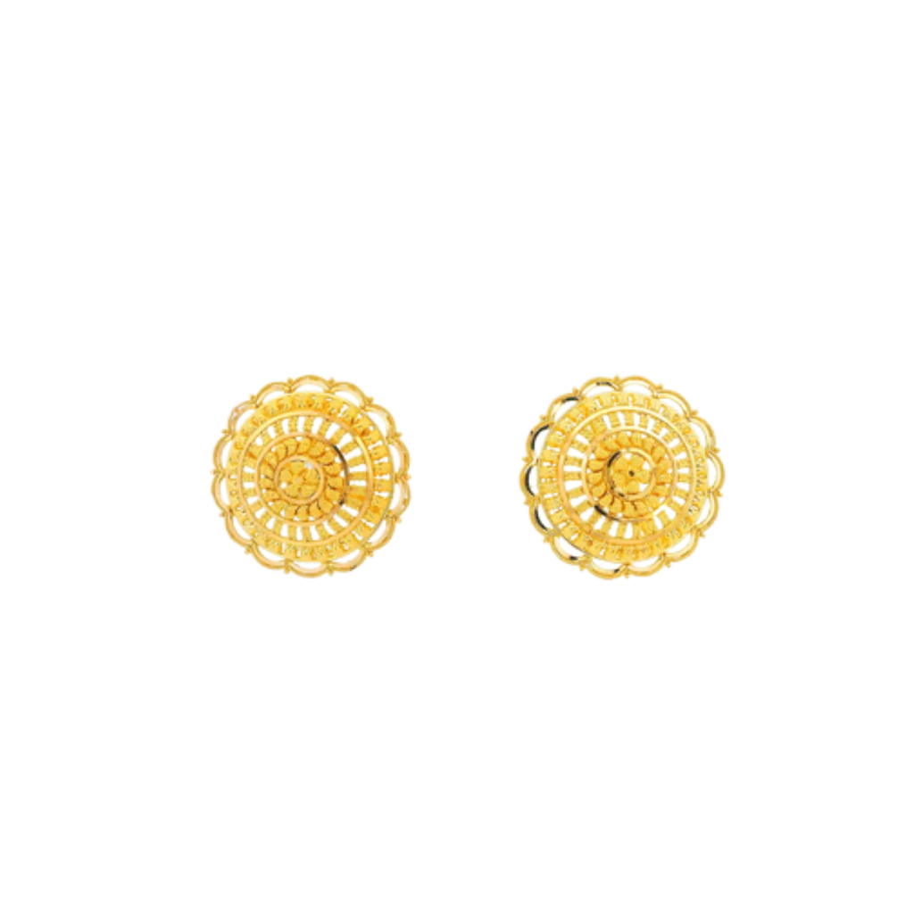 22K Yellow Gold Traditional Stud Earrings | Heavy Luxury Polished Tops