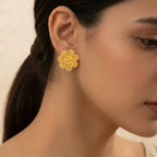 22K Yellow Gold Floral Stud Earrings with Screw Back