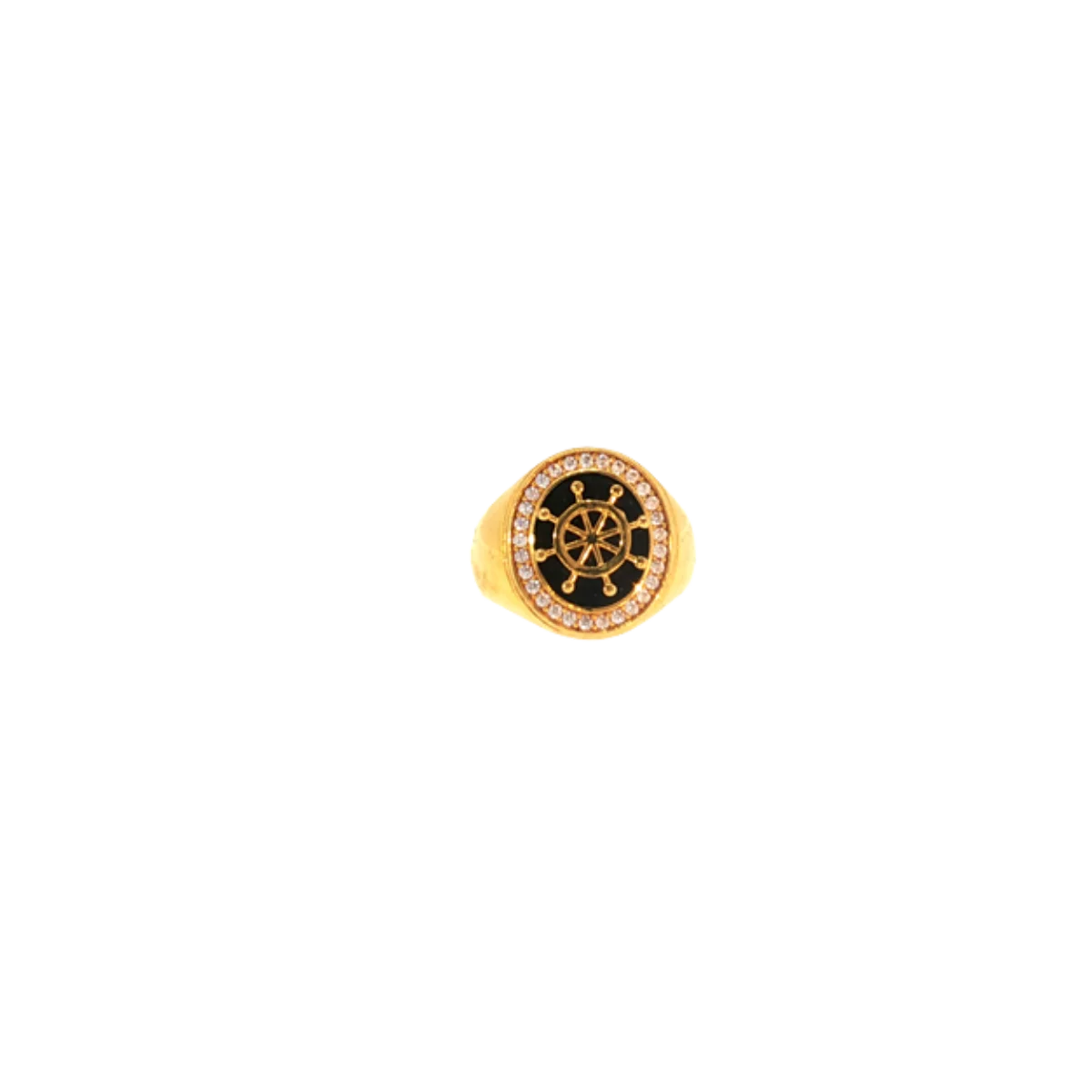 21K Yellow Gold CZ Men’s Ring | Elegant Stone Designer Band