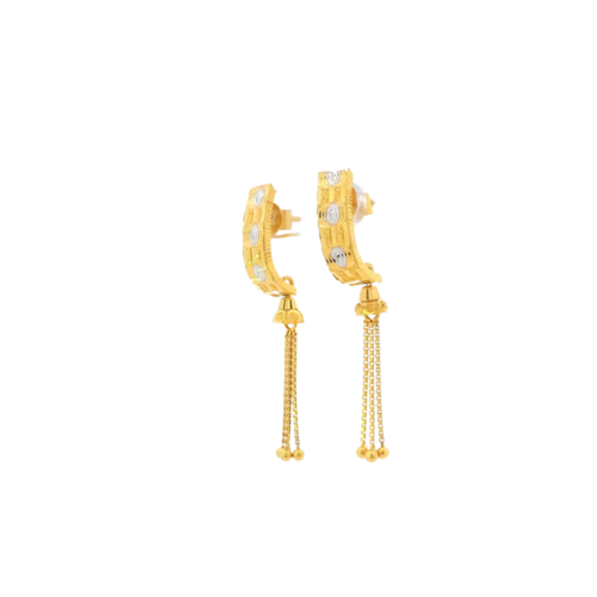 22K Two-Tone Gold Hanging Earrings | Elegant Long Drop Design
