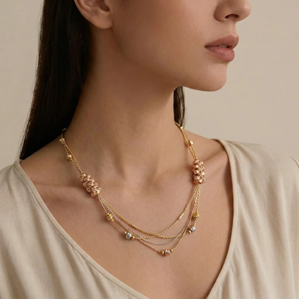 22K Tri-Color Gold Chain – Yellow, White &amp; Rose Gold