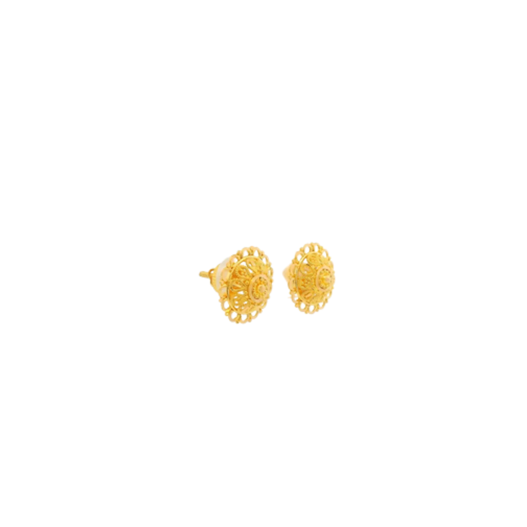 22K Yellow Gold Traditional Stud Earrings | Lightweight Polished Tops