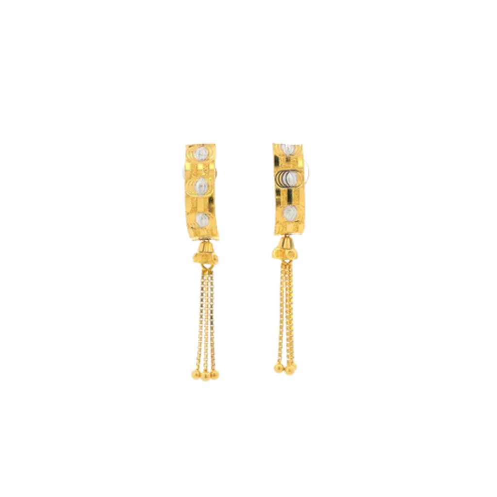 22K Two-Tone Gold Hanging Earrings | Elegant Long Drop Design