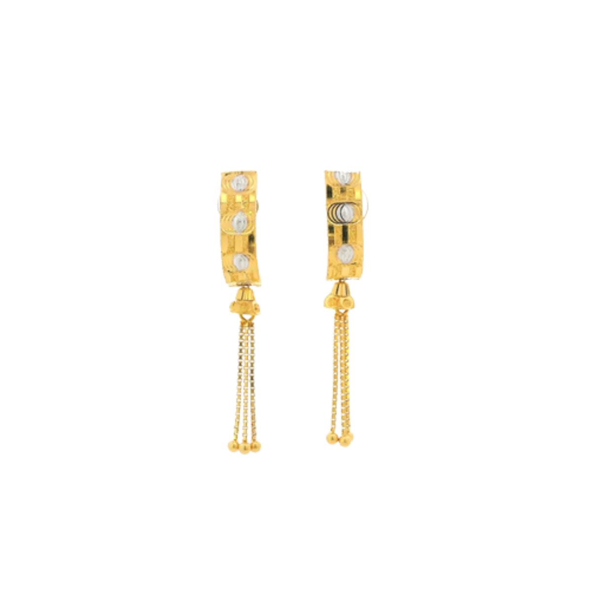 22K Two-Tone Gold Hanging Earrings | Elegant Long Drop Design