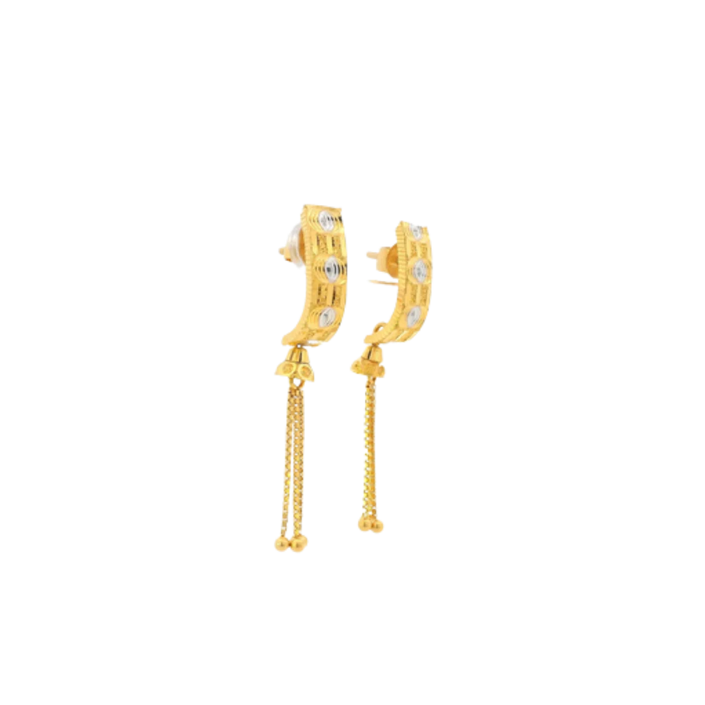 22K Two-Tone Gold Hanging Earrings | Elegant Long Drop Design