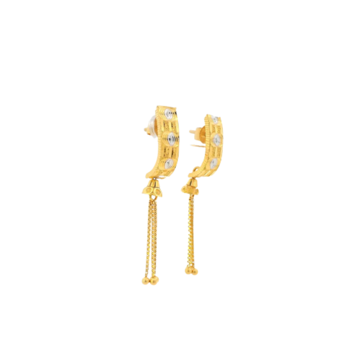 22K Two-Tone Gold Hanging Earrings | Elegant Long Drop Design