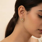 22K Two-Tone Gold Stud Earrings | Lightweight Polished Tops