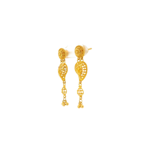 22K Yellow Gold Traditional Hanging Earrings | Premium Long Drop Design