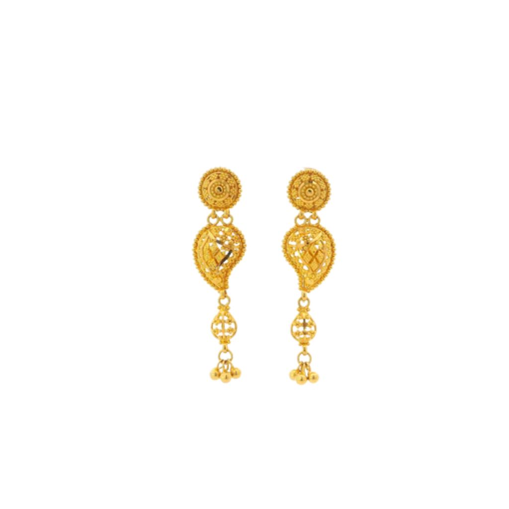 22K Yellow Gold Traditional Hanging Earrings | Premium Long Drop Design