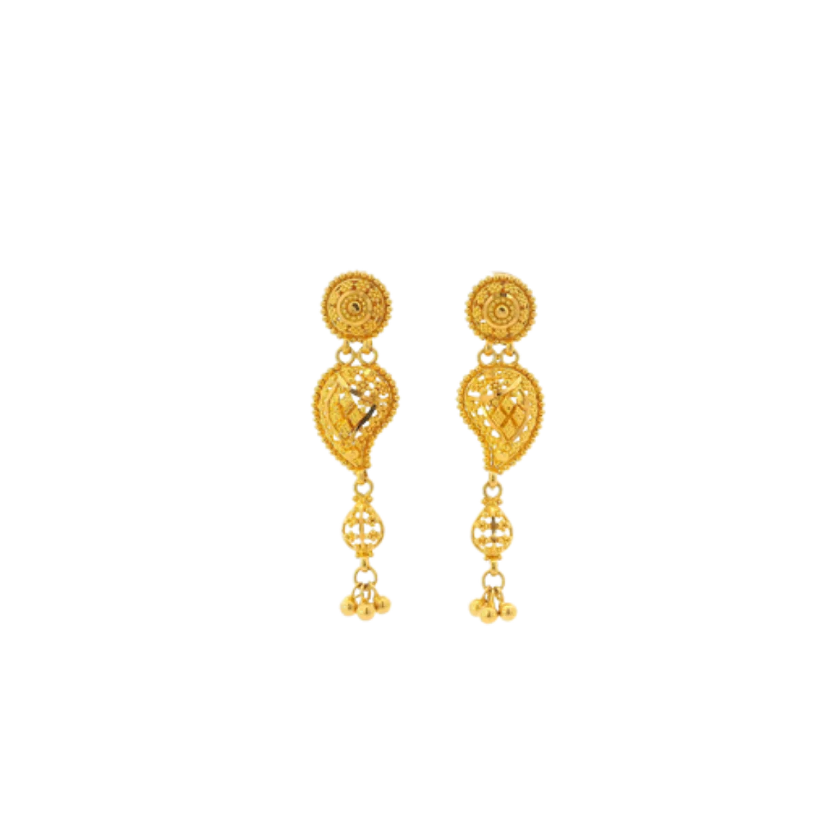 22K Yellow Gold Traditional Hanging Earrings | Premium Long Drop Design
