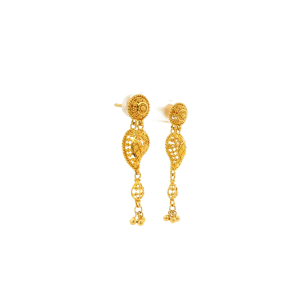 22K Yellow Gold Traditional Hanging Earrings | Premium Long Drop Design