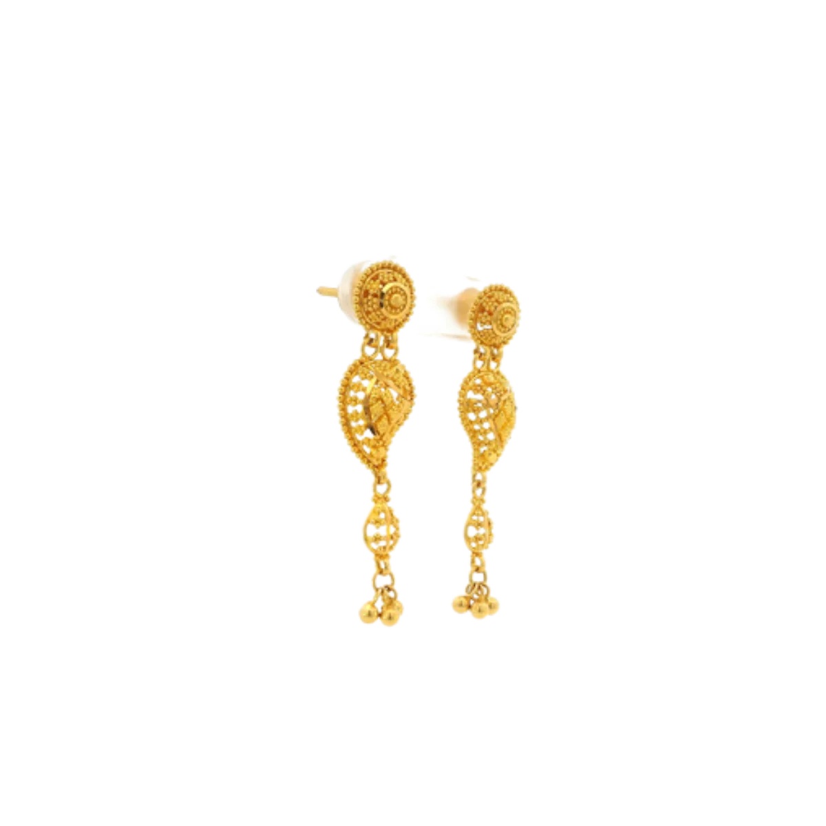 22K Yellow Gold Traditional Hanging Earrings | Premium Long Drop Design