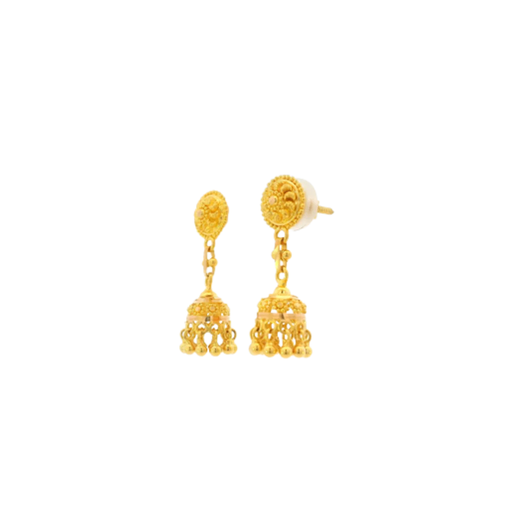22K Yellow Gold Traditional Jhumki Earrings | Classic Polished Design