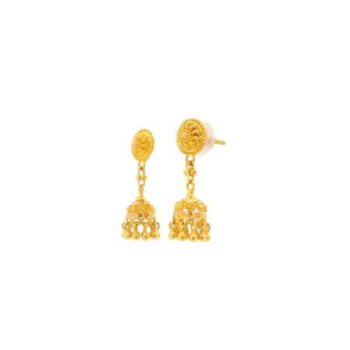 22K Yellow Gold Traditional Jhumki Earrings | Classic Polished Design