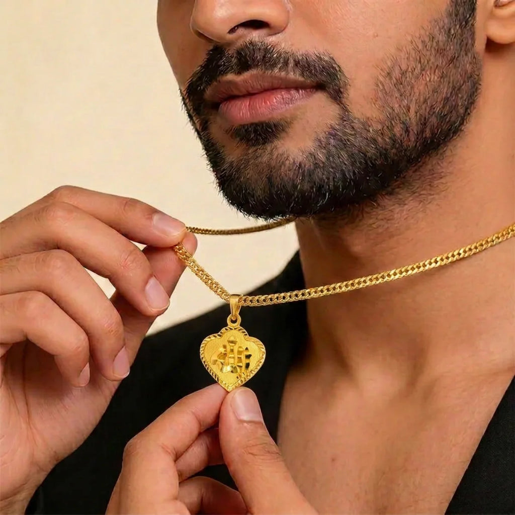 22K Yellow Gold Heart-Shaped Allah Pendant