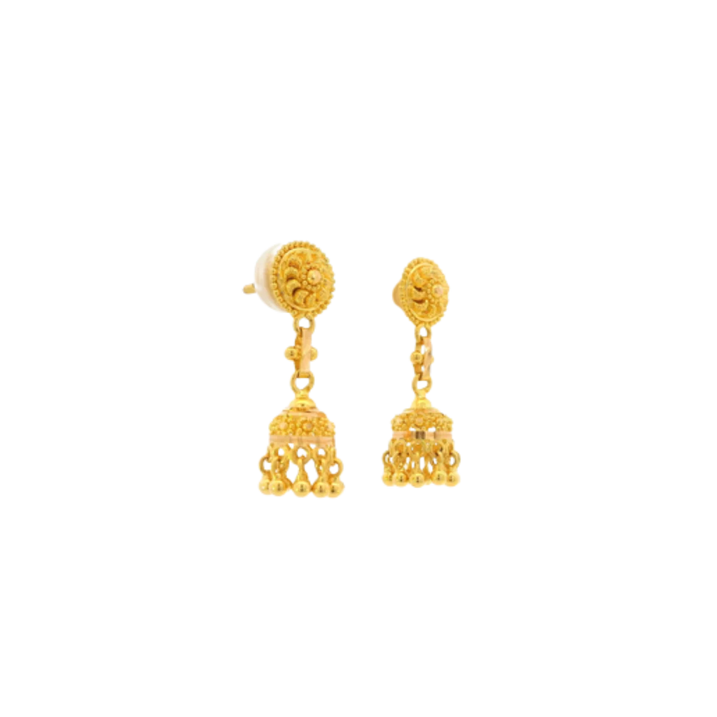 22K Yellow Gold Traditional Jhumki Earrings | Classic Polished Design