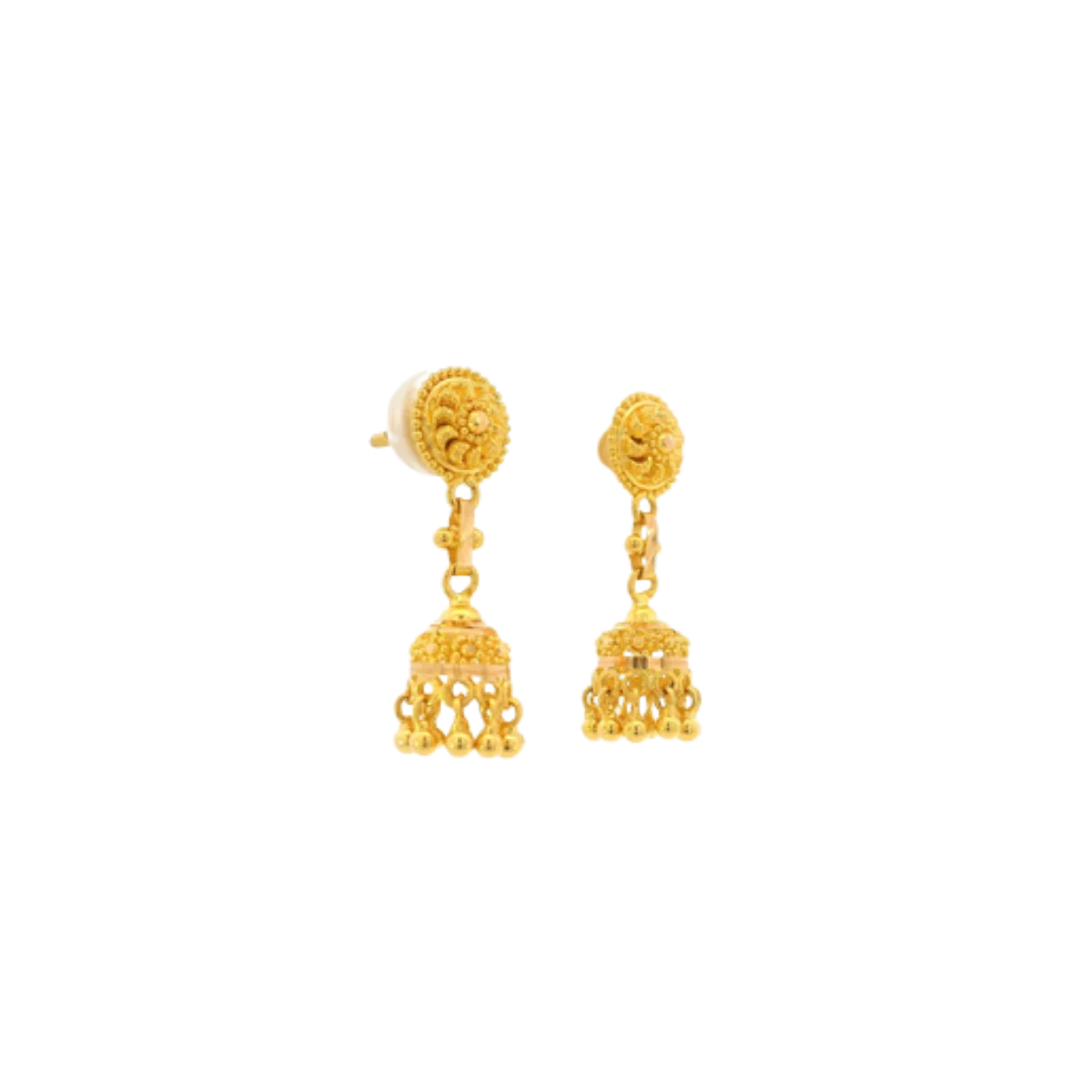 22K Yellow Gold Traditional Jhumki Earrings | Classic Polished Design