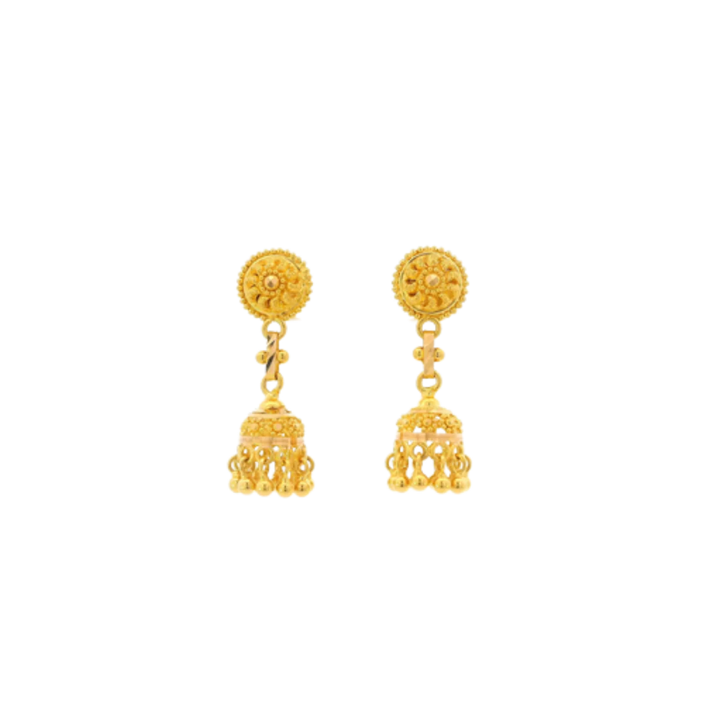 22K Yellow Gold Traditional Jhumki Earrings | Classic Polished Design