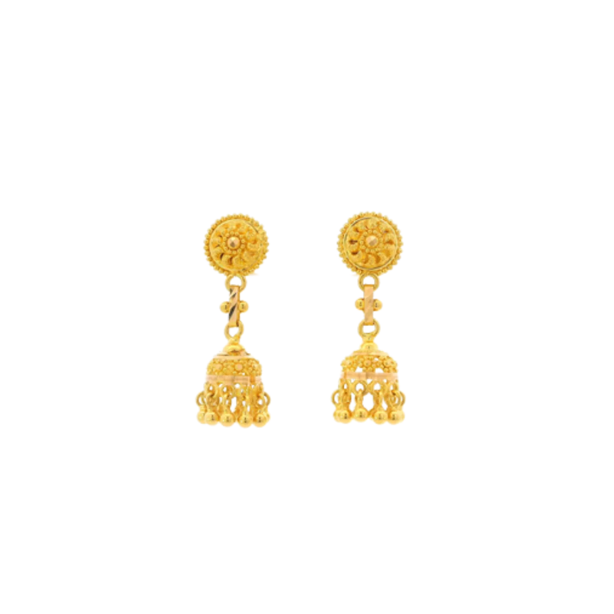 22K Yellow Gold Traditional Jhumki Earrings | Classic Polished Design