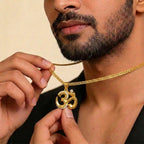 22K Yellow Gold OM Symbol Pendant with Cubic Zirconia