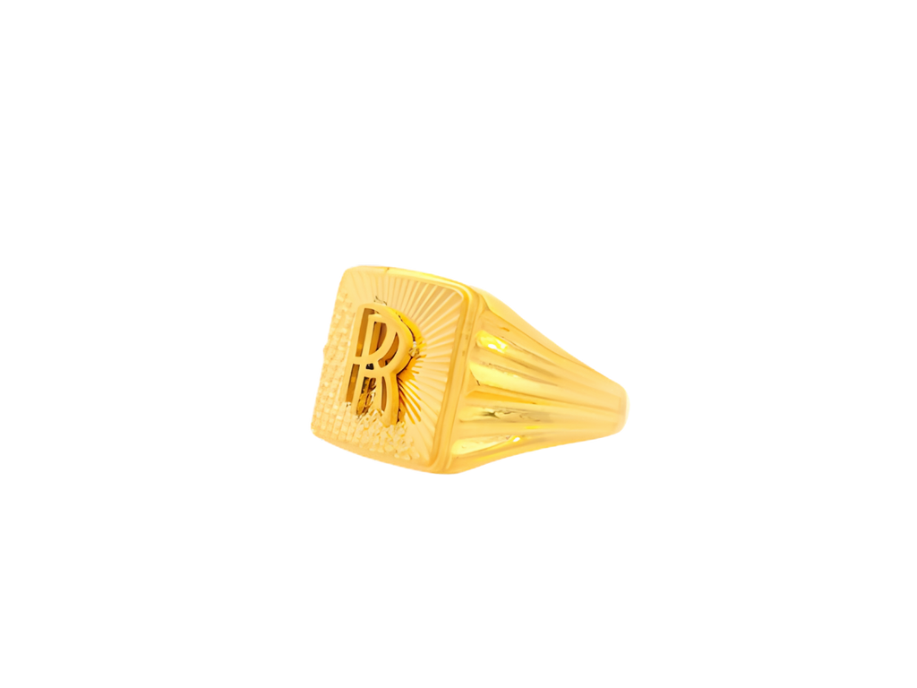 22K Yellow Gold Initial “R” Men’s Ring (5.3 Grams)