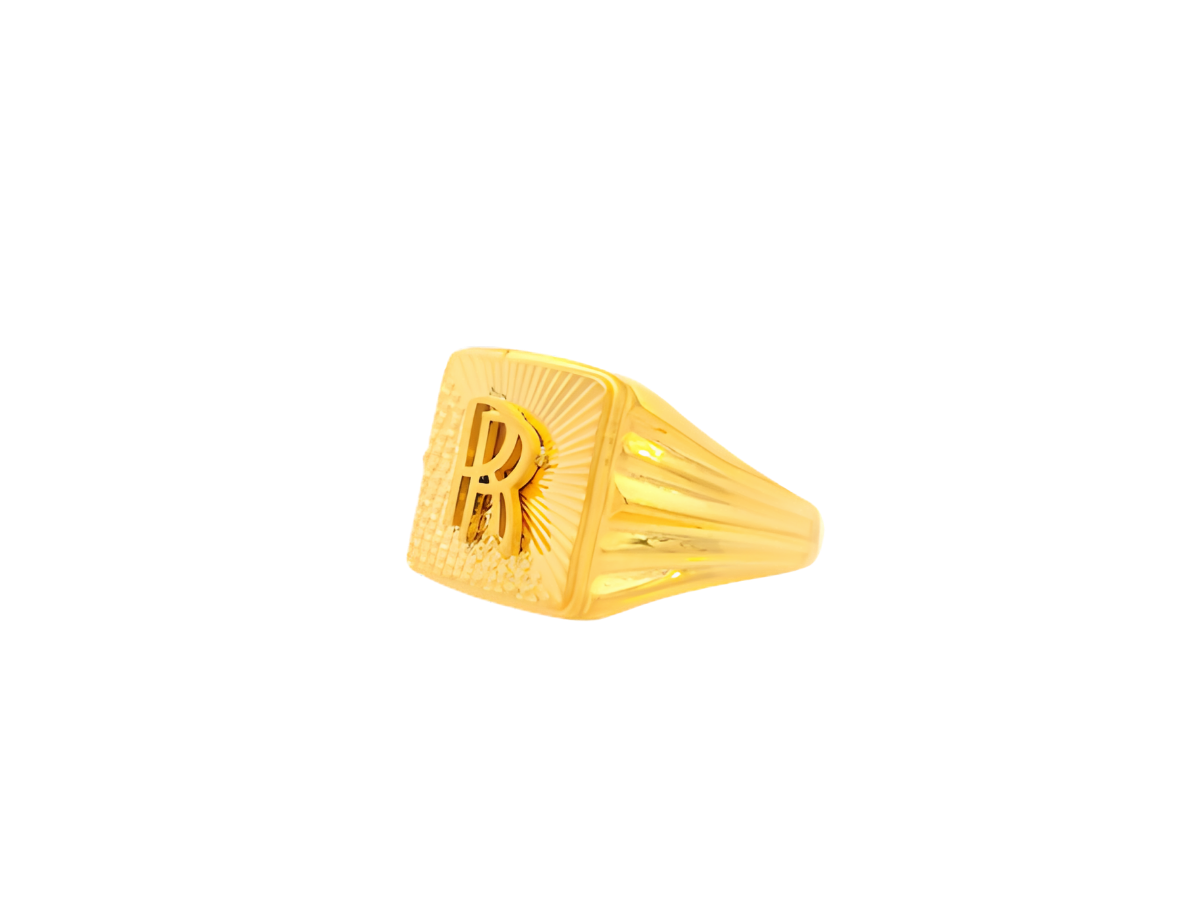 22K Yellow Gold Initial “R” Men’s Ring (5.3 Grams)
