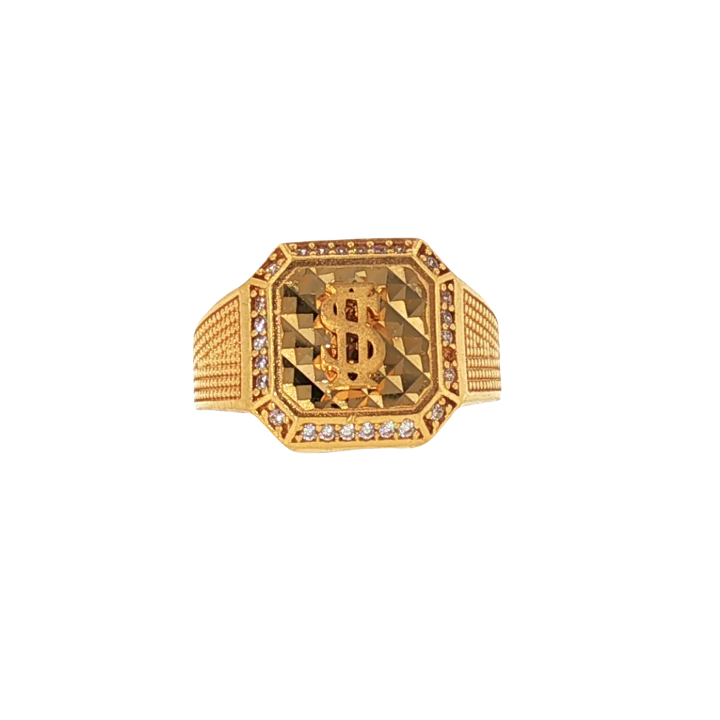 Fancy 22K Yellow Gold Men’s Ring with Cubic Zirconia – 7.0g, Size 10