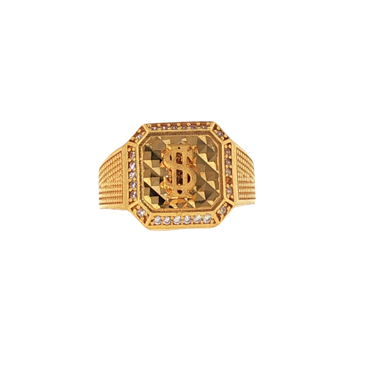 Fancy 22K Yellow Gold Men’s Ring with Cubic Zirconia – 7.0g, Size 10