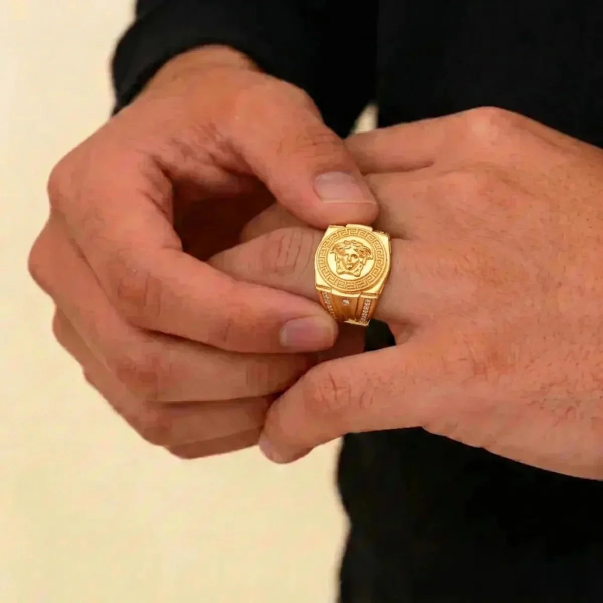 22K Yellow Gold CZ Men’s Ring | Premium Stone Designer Band