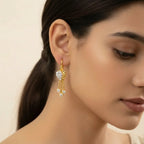 22k Gold Polished Yellow Finish Hanging Earrings with Cubic Zirconia