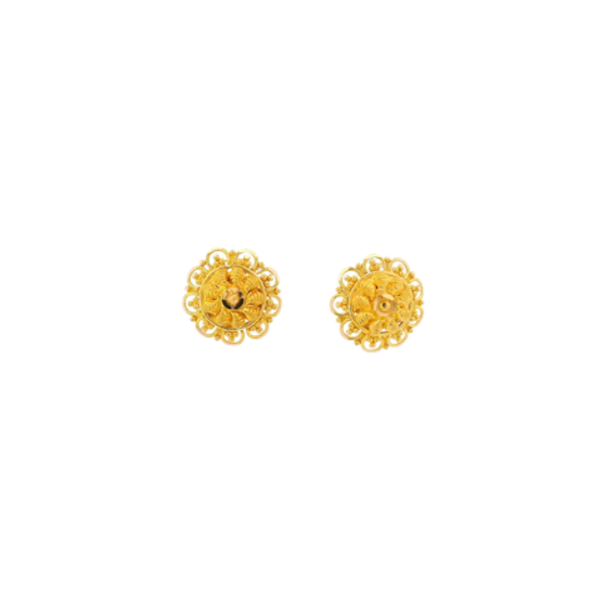 22K Yellow Gold Traditional Stud Earrings | Lightweight Polished Tops