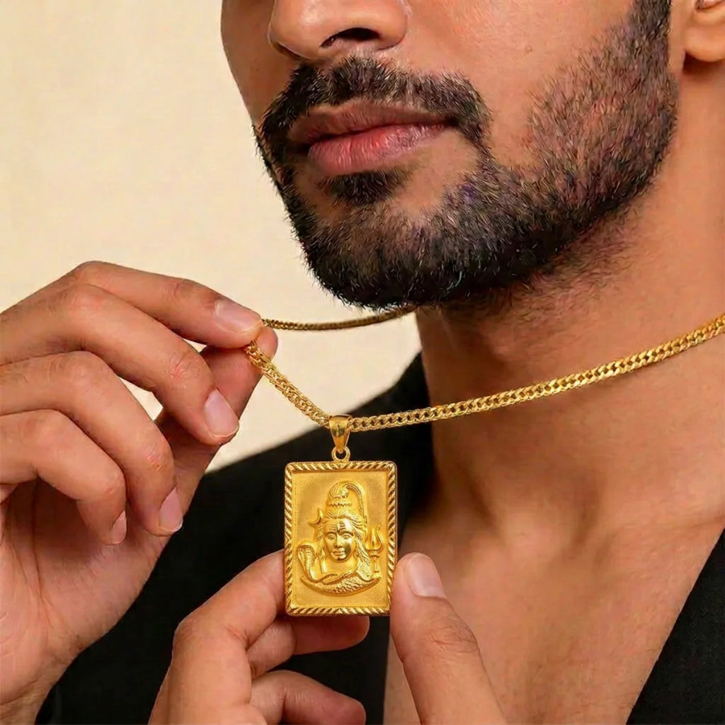 22K Yellow Gold OM and Lord Shiva Pendant
