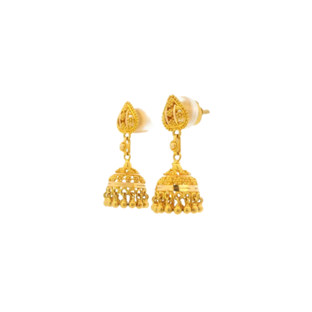 22K Yellow Gold Traditional Jhumki Earrings | Premium Polished Design