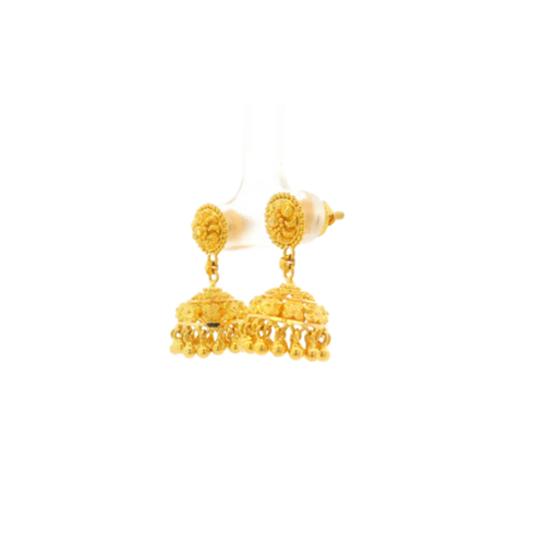 22K Yellow Gold Traditional Jhumki Earrings | Classic Polished Design
