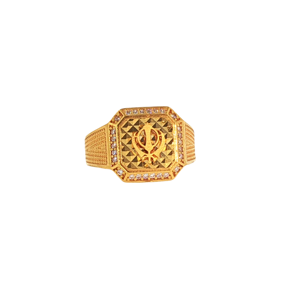 22K Yellow Gold Men’s Sikh Ring with Cubic Zirconia – 7.1g