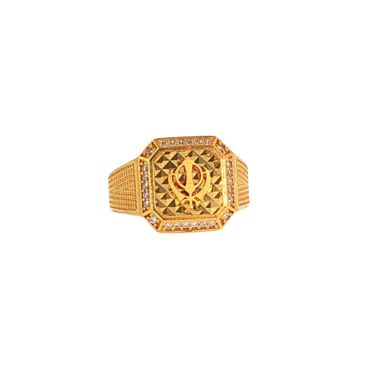 22K Yellow Gold Men’s Sikh Ring with Cubic Zirconia – 7.1g