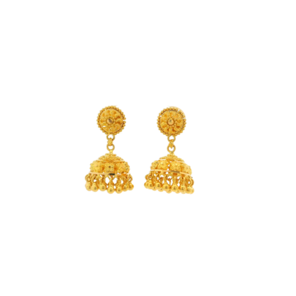 22K Yellow Gold Traditional Jhumki Earrings | Classic Polished Design