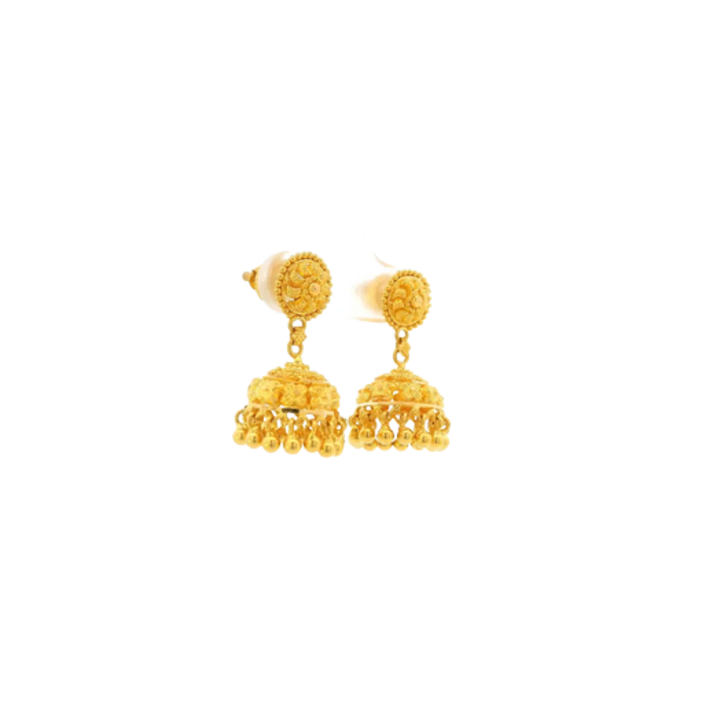 22K Yellow Gold Traditional Jhumki Earrings | Classic Polished Design