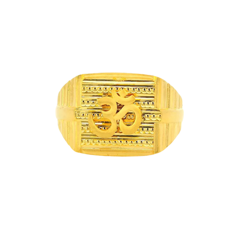 22K Men’s Yellow Gold Om Ring – 5.6g, Polished Finish, Resizable, Size 11