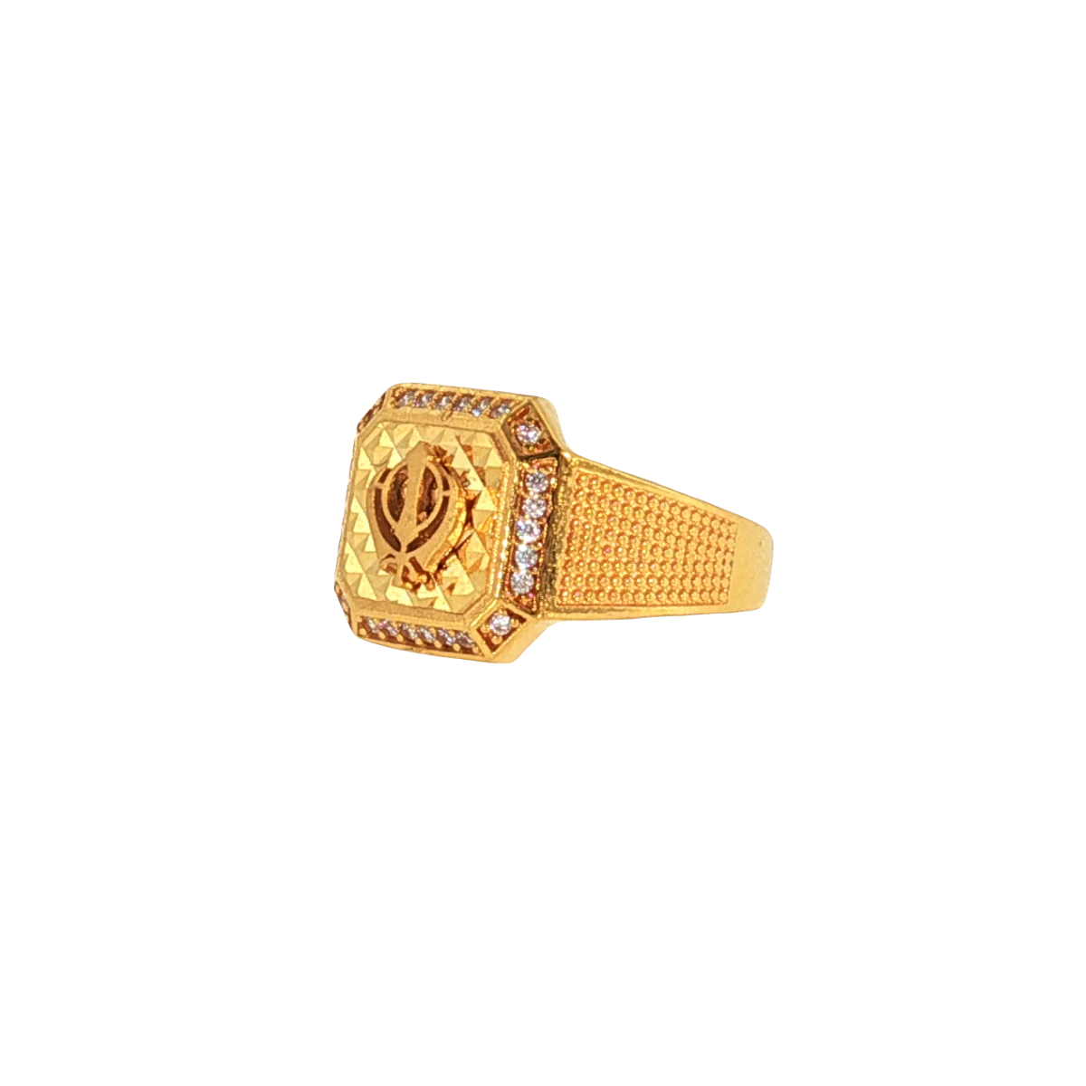 22K Yellow Gold Men’s Sikh Ring with Cubic Zirconia – 7.1g