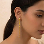 22K Yellow Gold Hanging Earrings with Detailed Beads and Chain Tassels